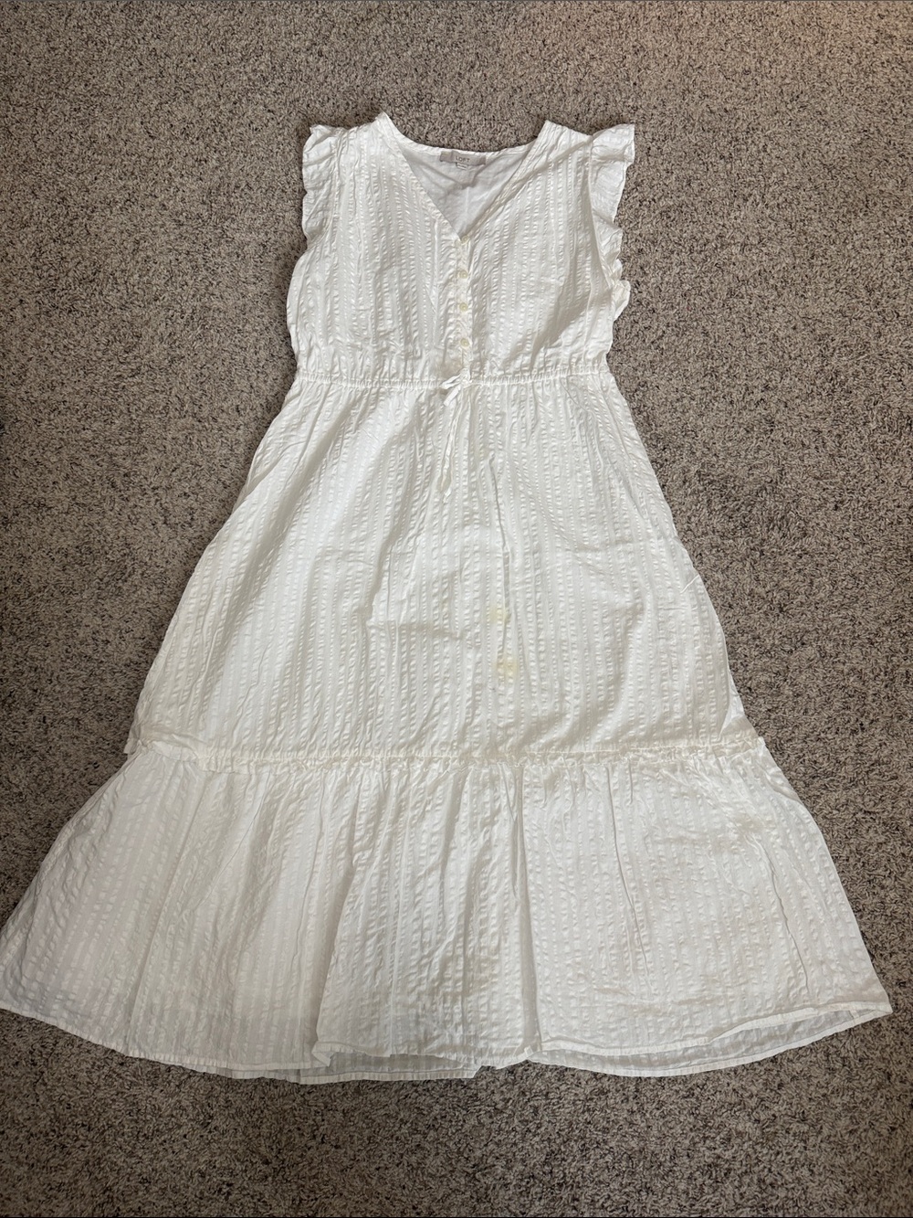 LOFT White Eyelet Tiered Drawstring Midi Dress